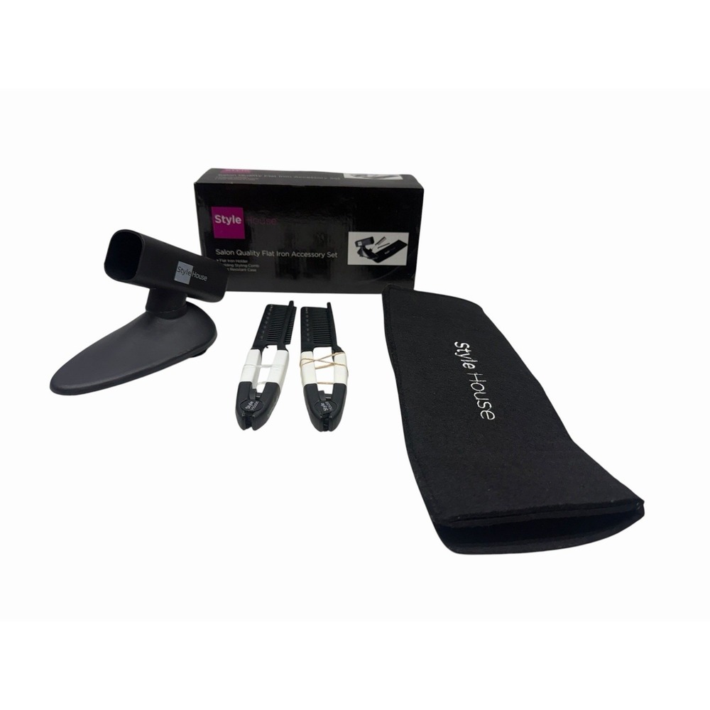 Style House Salon Quality Flat Iron Accessory Set Holder Combs Heat Case Used